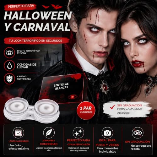 Detalle 2 de Costumed lentes de contacto blancas diarias 0,00 dioptrías para Halloween