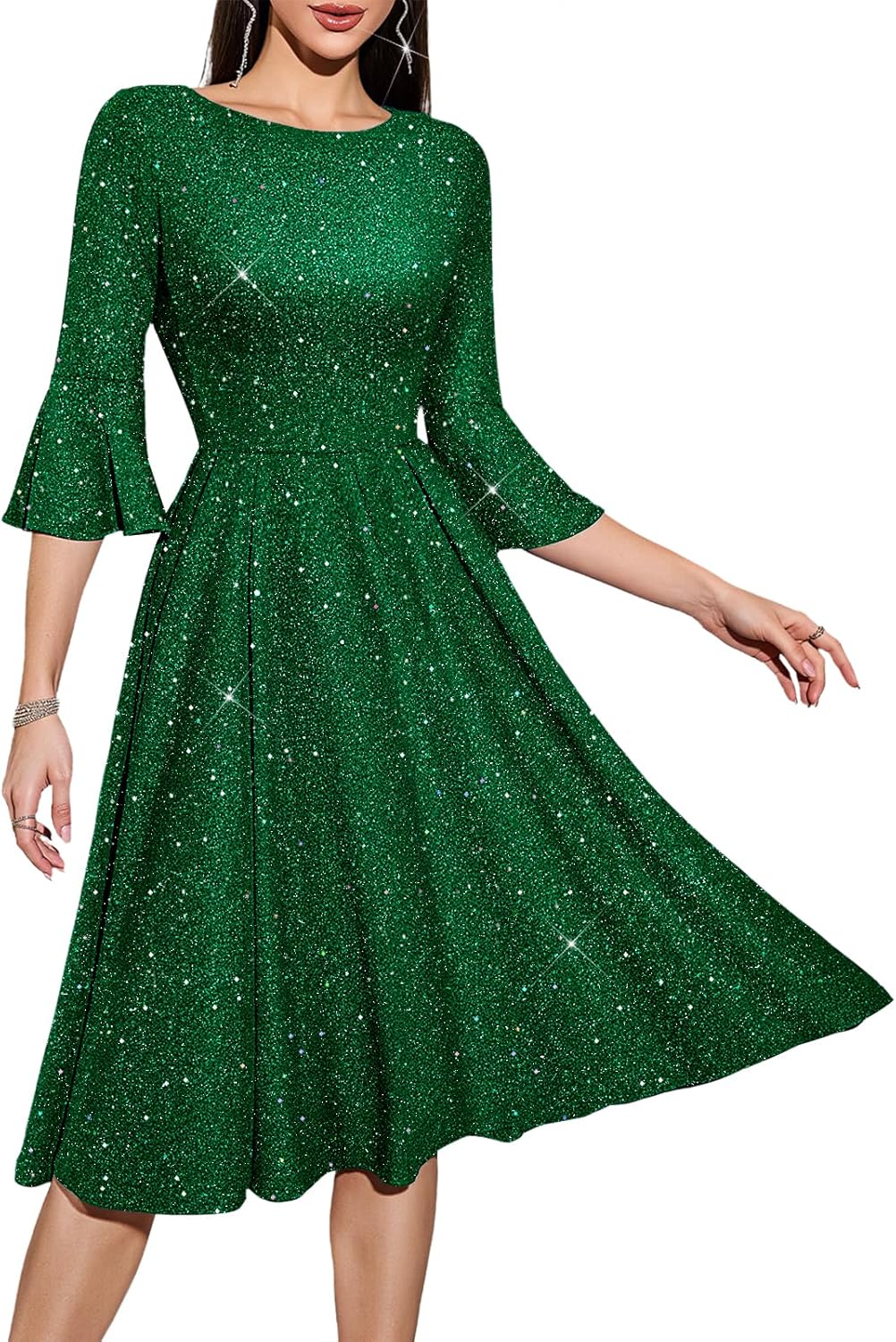 Thumbnail 6 de HomRain Women's Church Dresses Modest Bell Sleeve Dress – Vintage-Inspired Bell Sleeve Midi Perfect for Church, Weddings & Parties