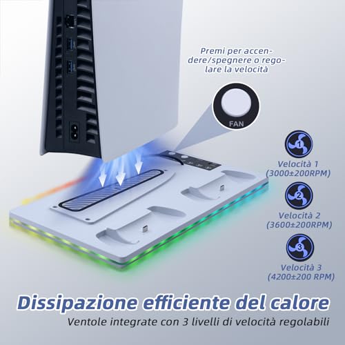 Detalle de Wigearss Supporto Verticale Raffreddamento PS5/PS5 Slim/PS5 Pro con Doppio Caricatore Controller