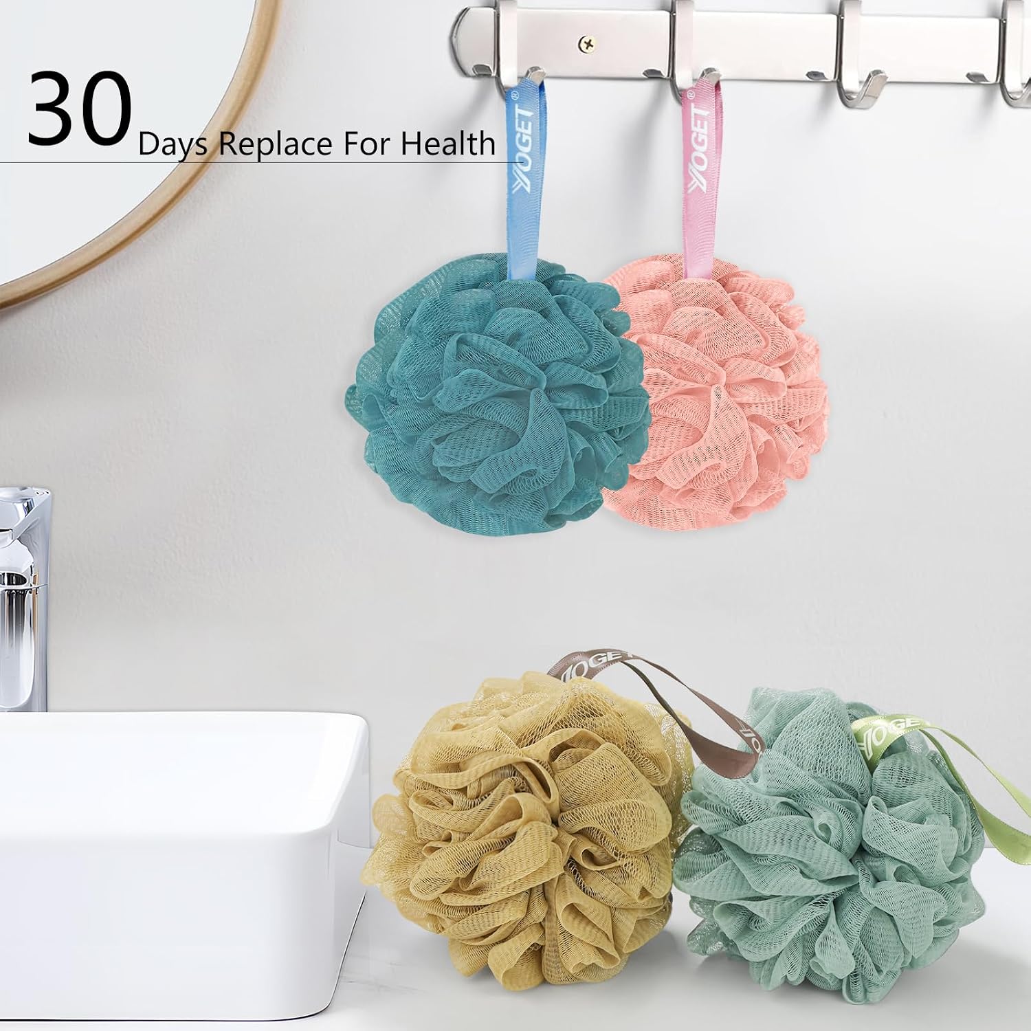 Detalle 2 de Yoget 4 Pack Shower Loofah Sponge (60G Bath Sponges) for Exfoliating, Cleansing & Smoother Skin