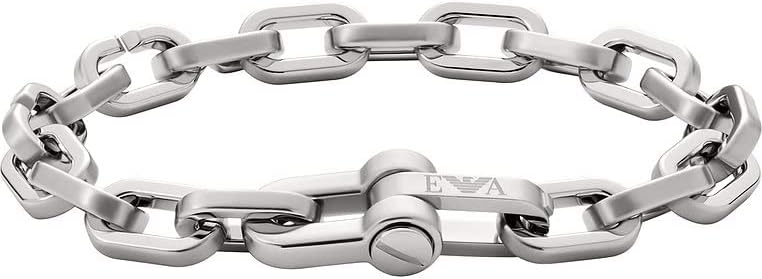 Thumbnail 6 de Emporio Armani bracciale da uomo in acciaio e pelle blu con chiusura a maglie