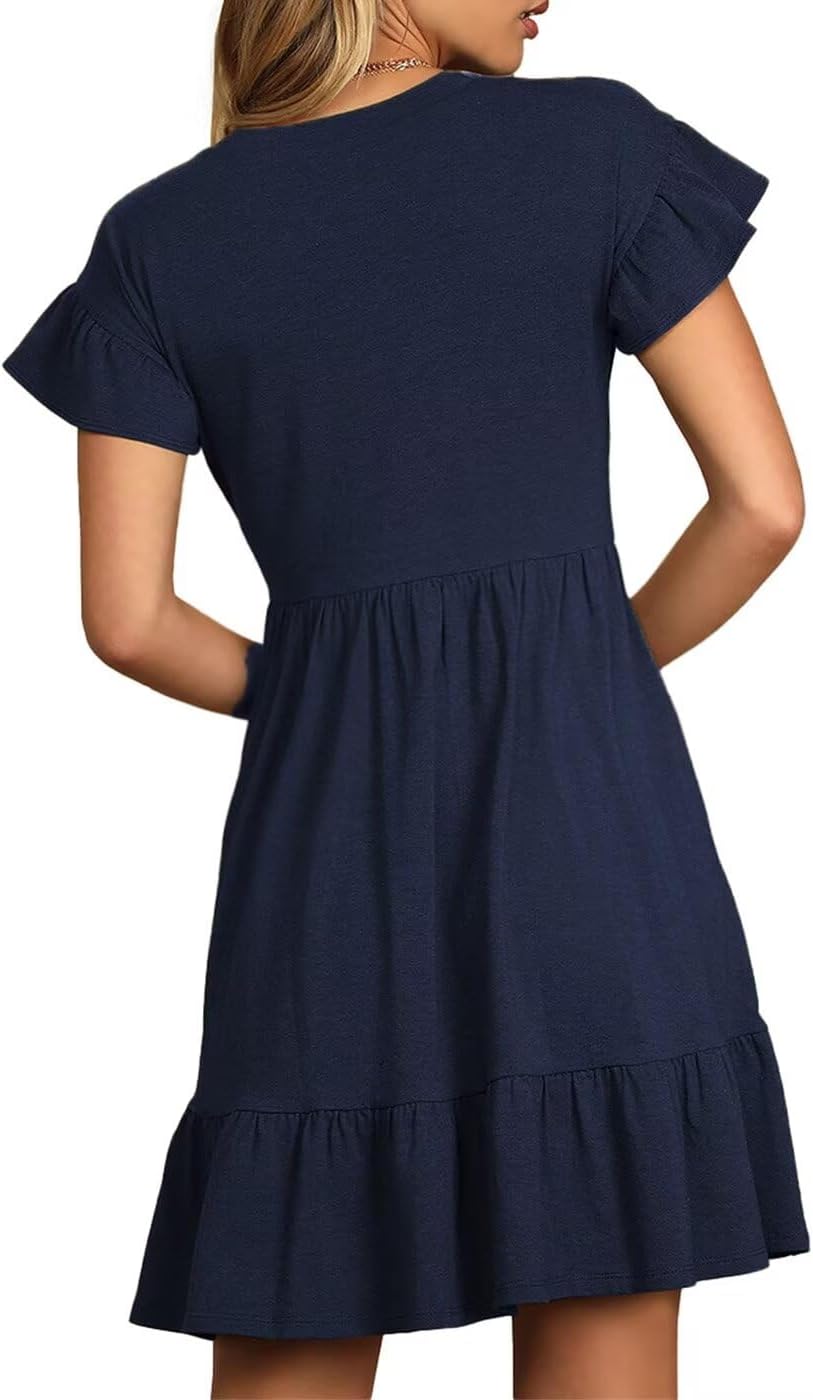 Detalle 2 de LEEDYA Summer Dress for Women – Crew Neck A-Line Midi with Pockets