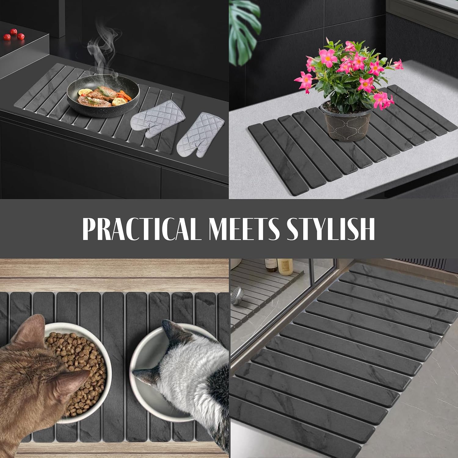 Thumbnail 6 de LONSTA gdgfd Diatomite Dish Drying Mat, 71 × 41 cm, Foldable Marble Look