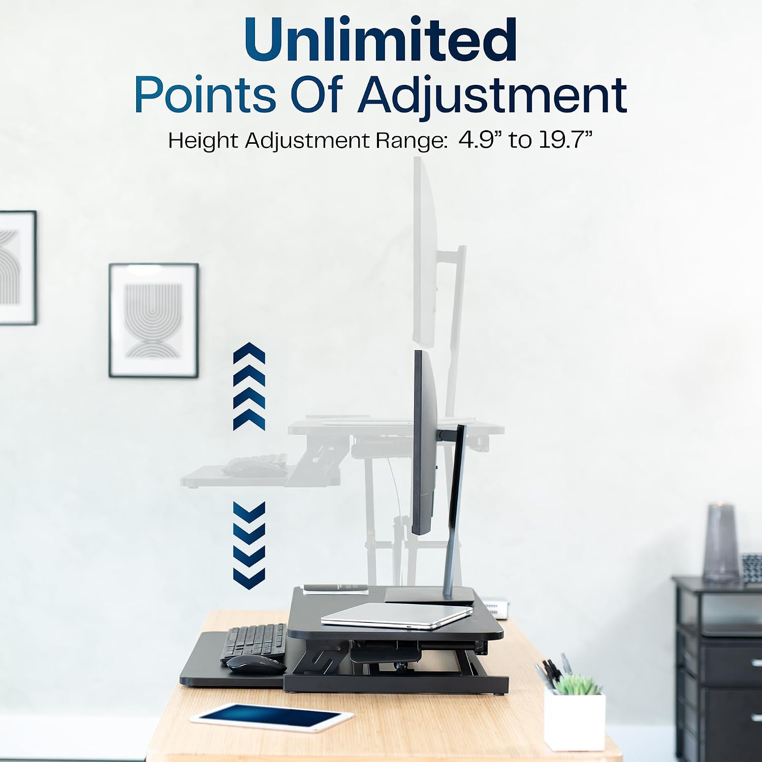 Detalle de VIVO DESK-V000S Standing Desk Riser, 32-Inch Two-Tier Top, Adjustable Height