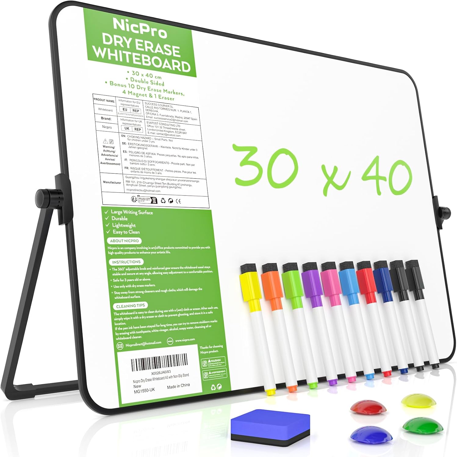 Detalle de Nicpro Dry Erase Whiteboard A3 30 x 40 cm