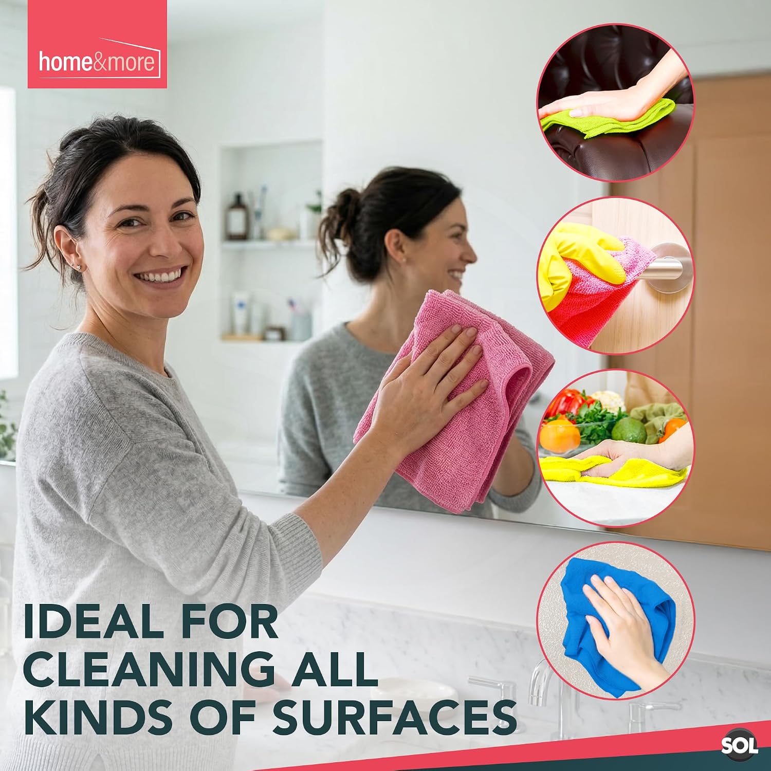 Detalle de SOL 20pk Microfibre Cloths – 28x28cm, Lint-Free Cleaning Rags for Everyday Tasks