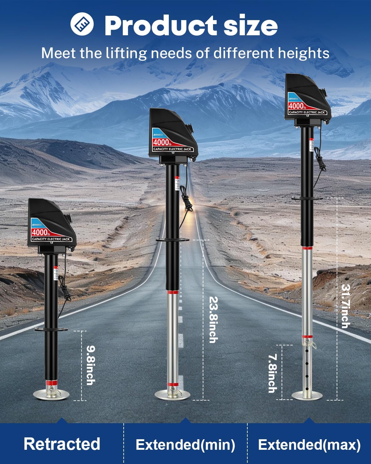 Detalle de Kohree Electric Trailer Jack 4000lbs for A-Frame Campers: Heavy Duty RV Tongue Jack