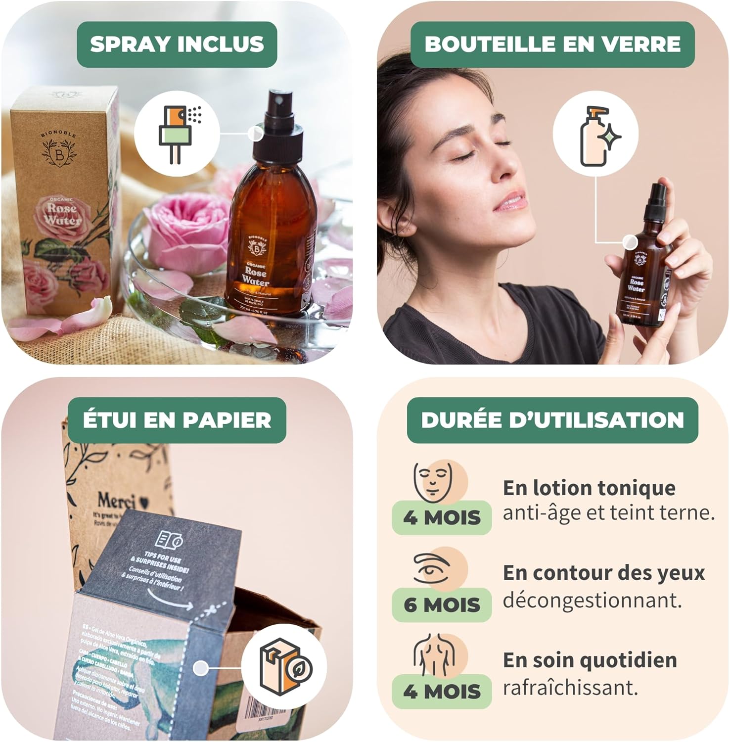 Thumbnail 3 de BIONOBLE Eau de Rose Bio (200 ml) – hydrolat sans alcool pour visage, cheveux et contour des yeux