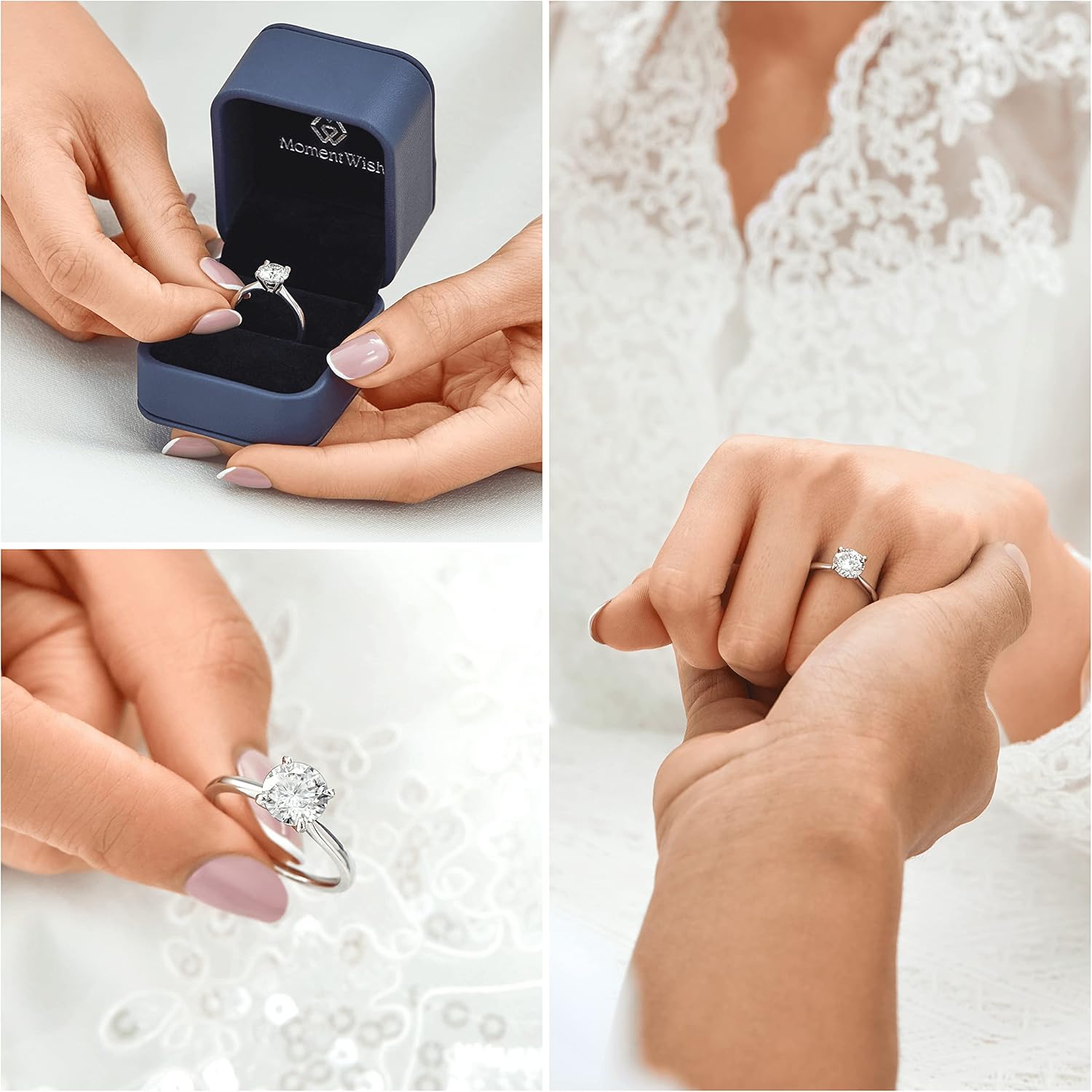 Detalle 2 de MomentWish Anello Moissanite da Donna, 1/2 Carato, Solitario con Argento 925 – D/VVS1, Regalo di Nozze