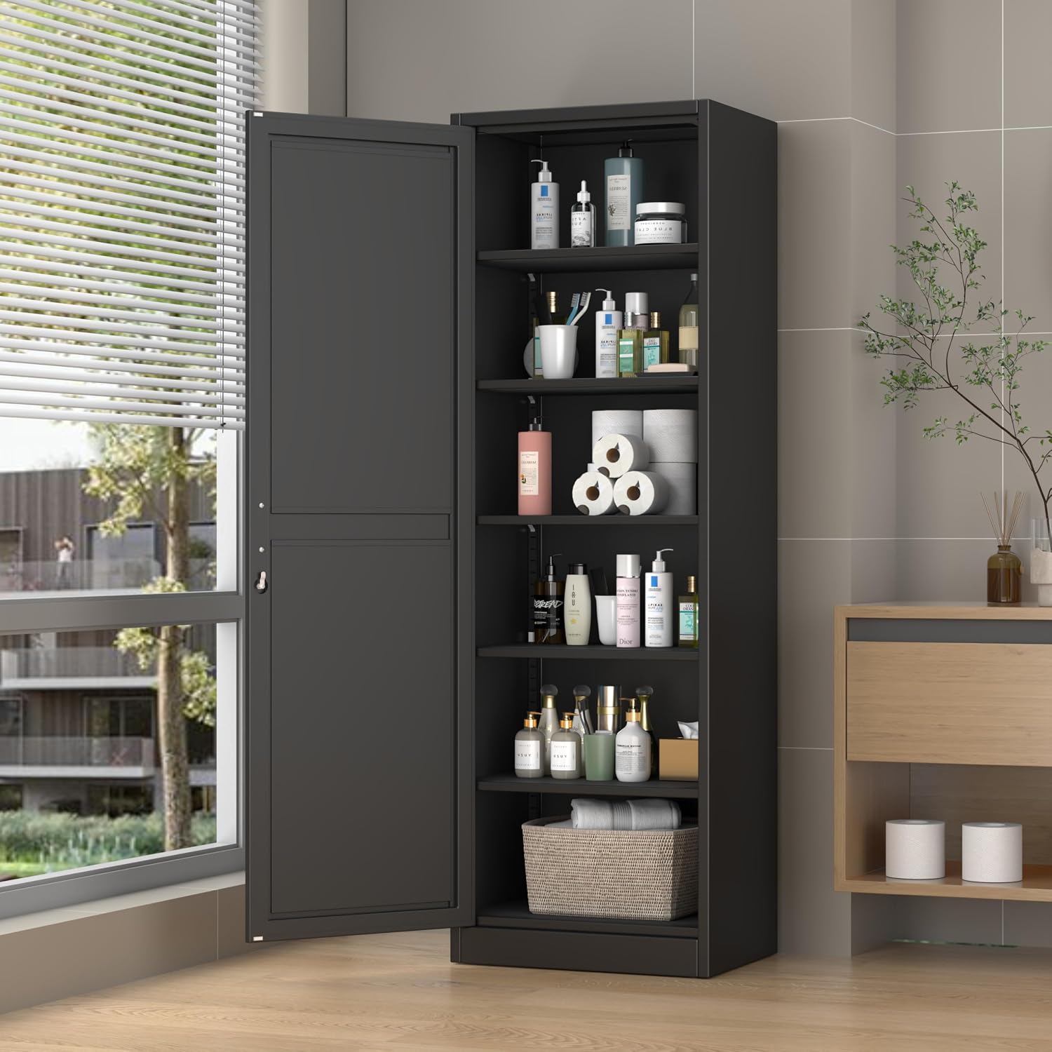 Detalle 2 de Ckzbx Metal Locker Cabinet, 67-Inch Tall, Black, with Adjustable Shelves