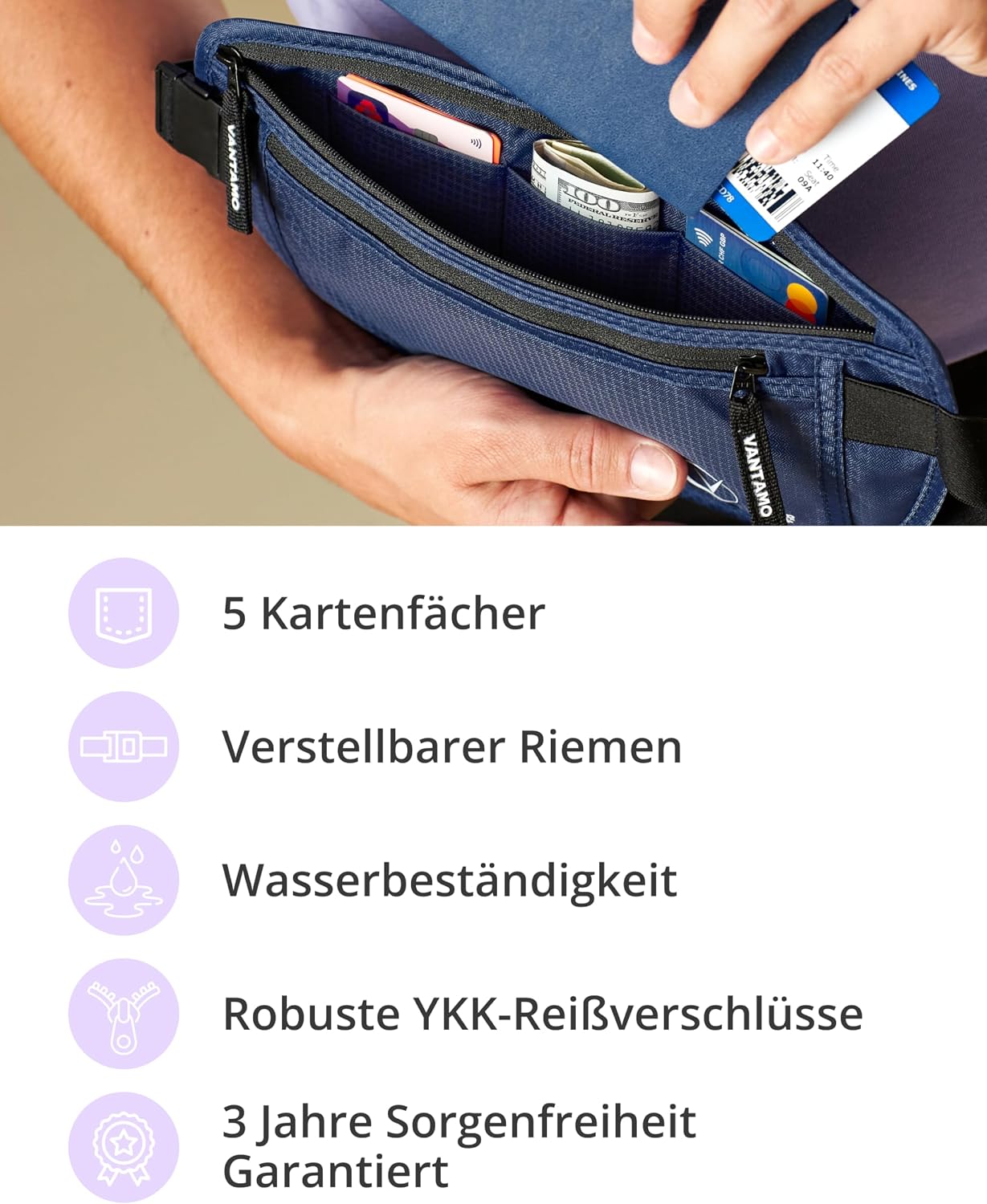Thumbnail 4 de Vantamo Bauchtasche Damen Ultraflach RFID Schutz