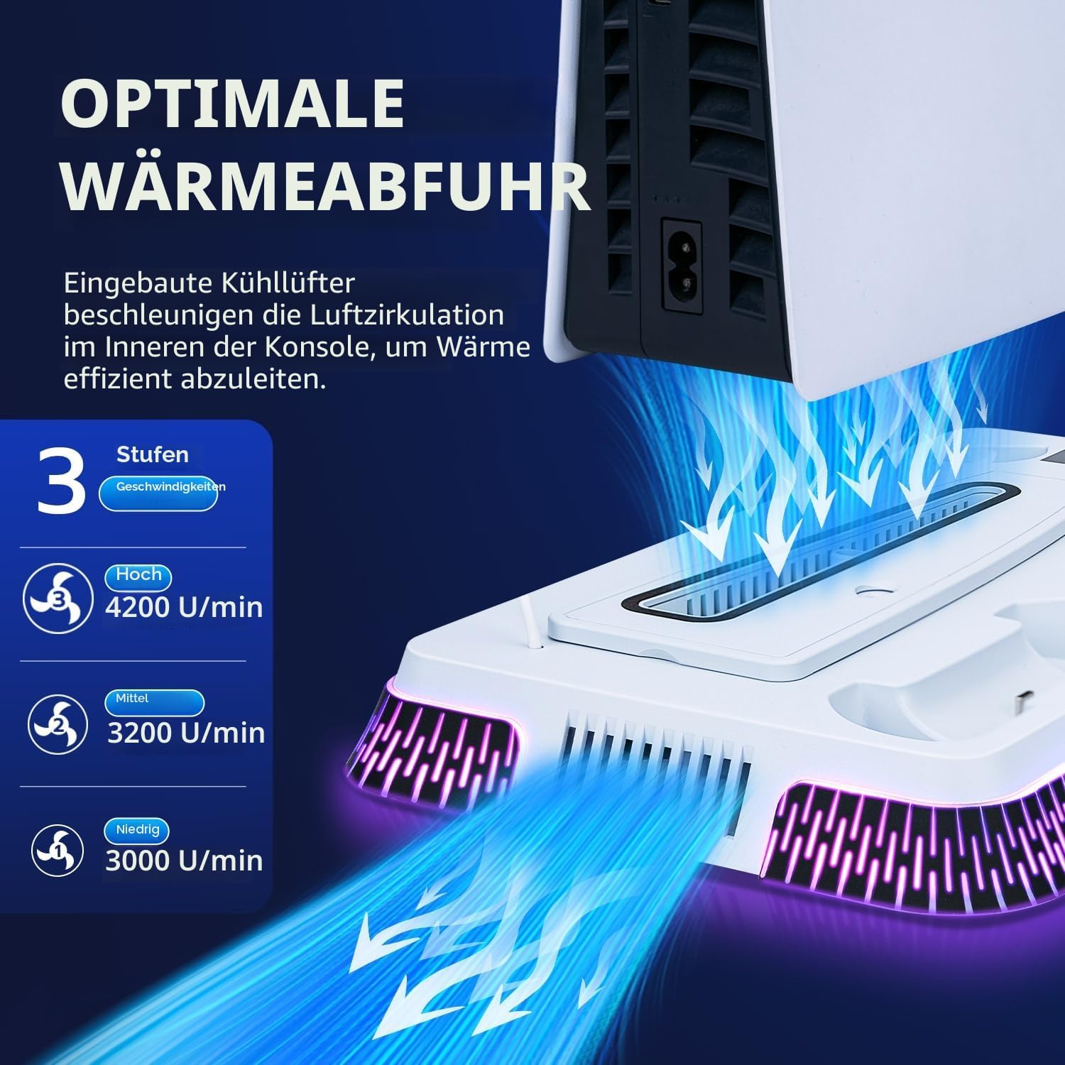 Detalle de Tolesum PS5 Standfuß mit Kühlung, Dual-Laden