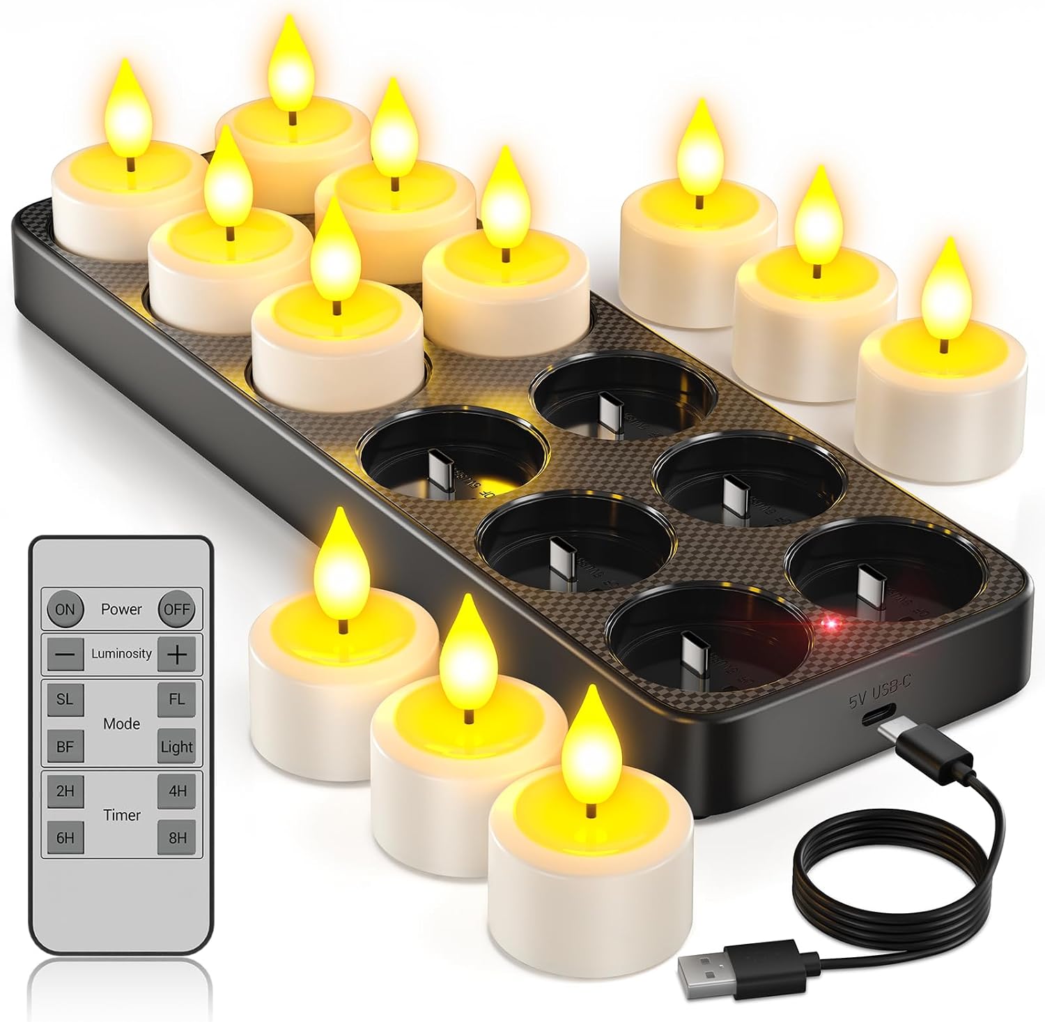 Detalle de Yme 12er LED Teelichter mit Timer 🕯