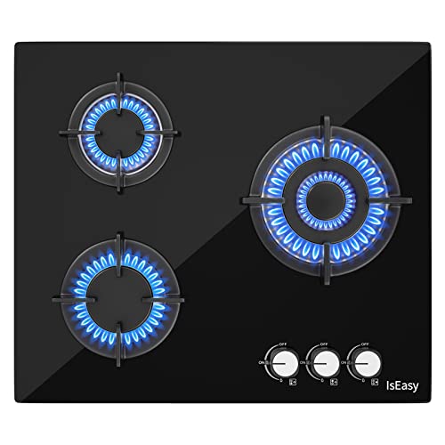 Detalle de IsEasy Placa de Gas 3 Fuegos Cristal Negro 60 cm: empotrable, seguridad y versatilidad