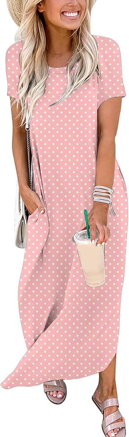 Detalle de ANRABESS Women's Summer Maxi Dress – Loose Fit Short Sleeve Casual Maxi with Side Pockets