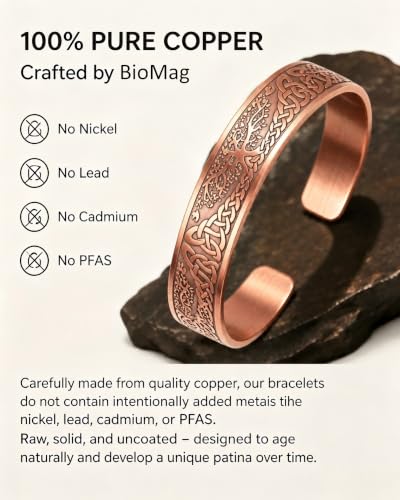 Detalle 2 de BioMag Pure Copper Bracelet for Men and Women – 100% Solid, Uncoated Vintage Tree of Life Cuff