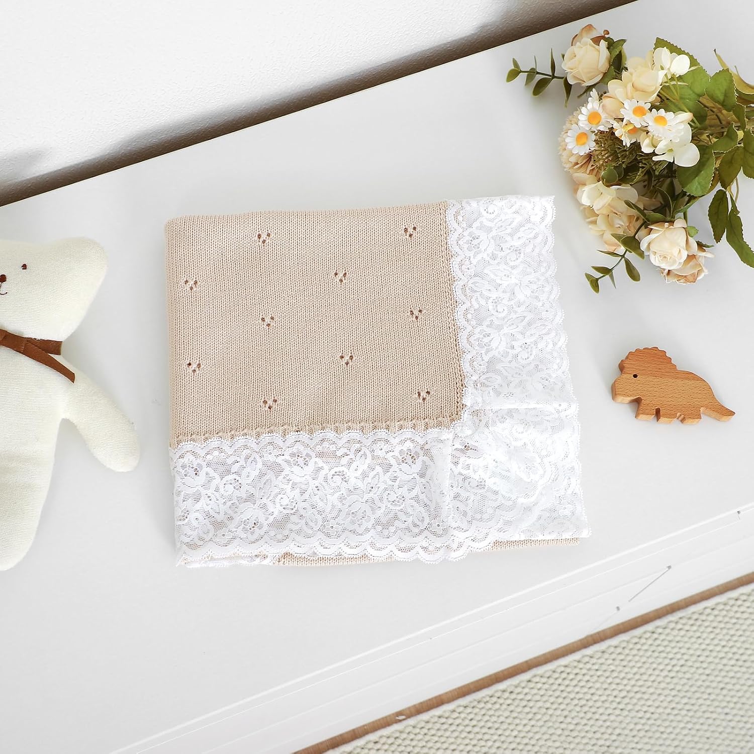 Detalle de Hadetoto Knit Baby Blanket 82x102cm Khaki
