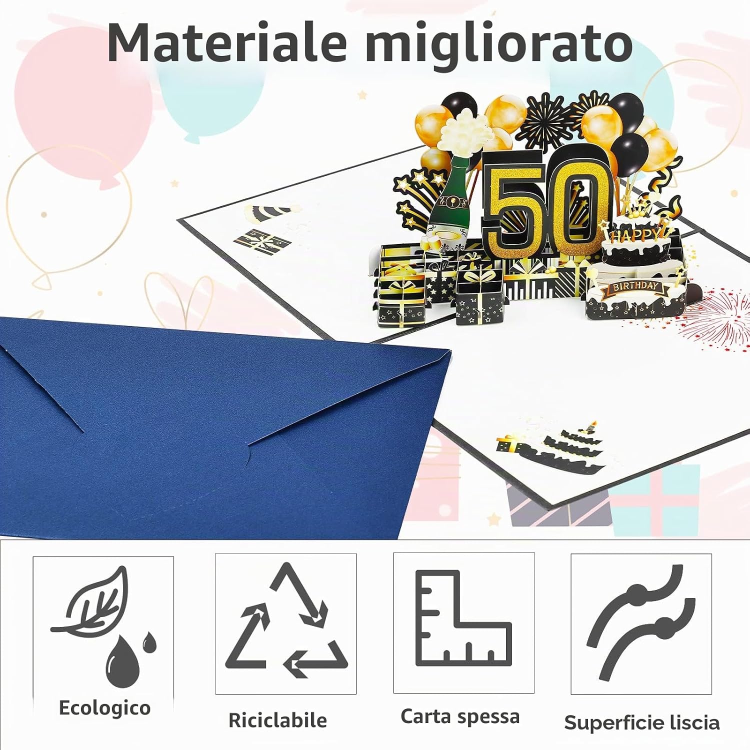 Detalle de Joyoldelf Biglietto di Auguri di Compleanno 50° Pop-Up 3D con Busta - Per Donne, Mamme, Ragazze, Uomini, Amici