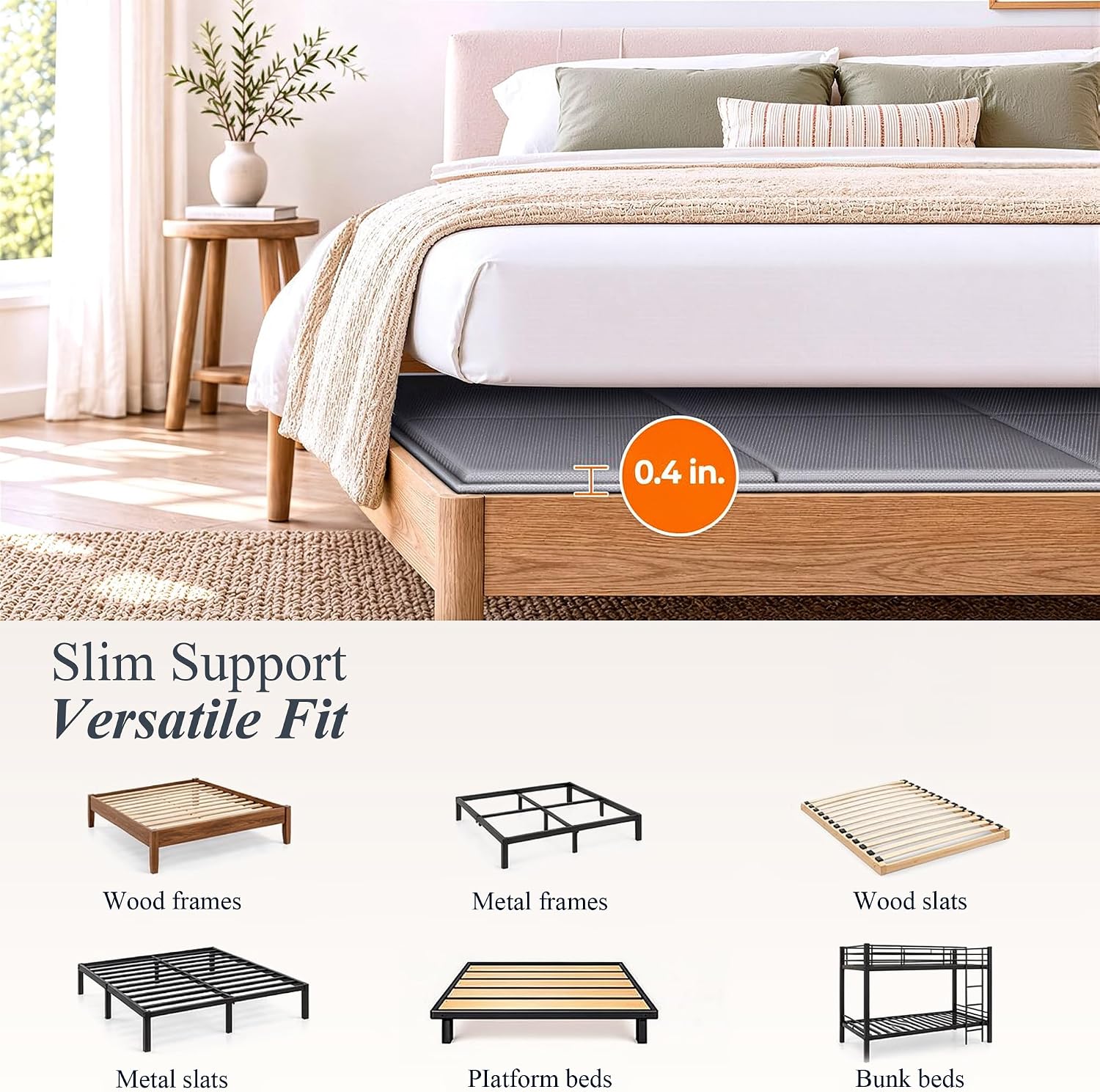 Detalle de LAVEVE Heavy Duty 10mm Bunkie Board Queen Size (60'' x 80''): Quiet, Slip-Resistant Support for Any Bed Type