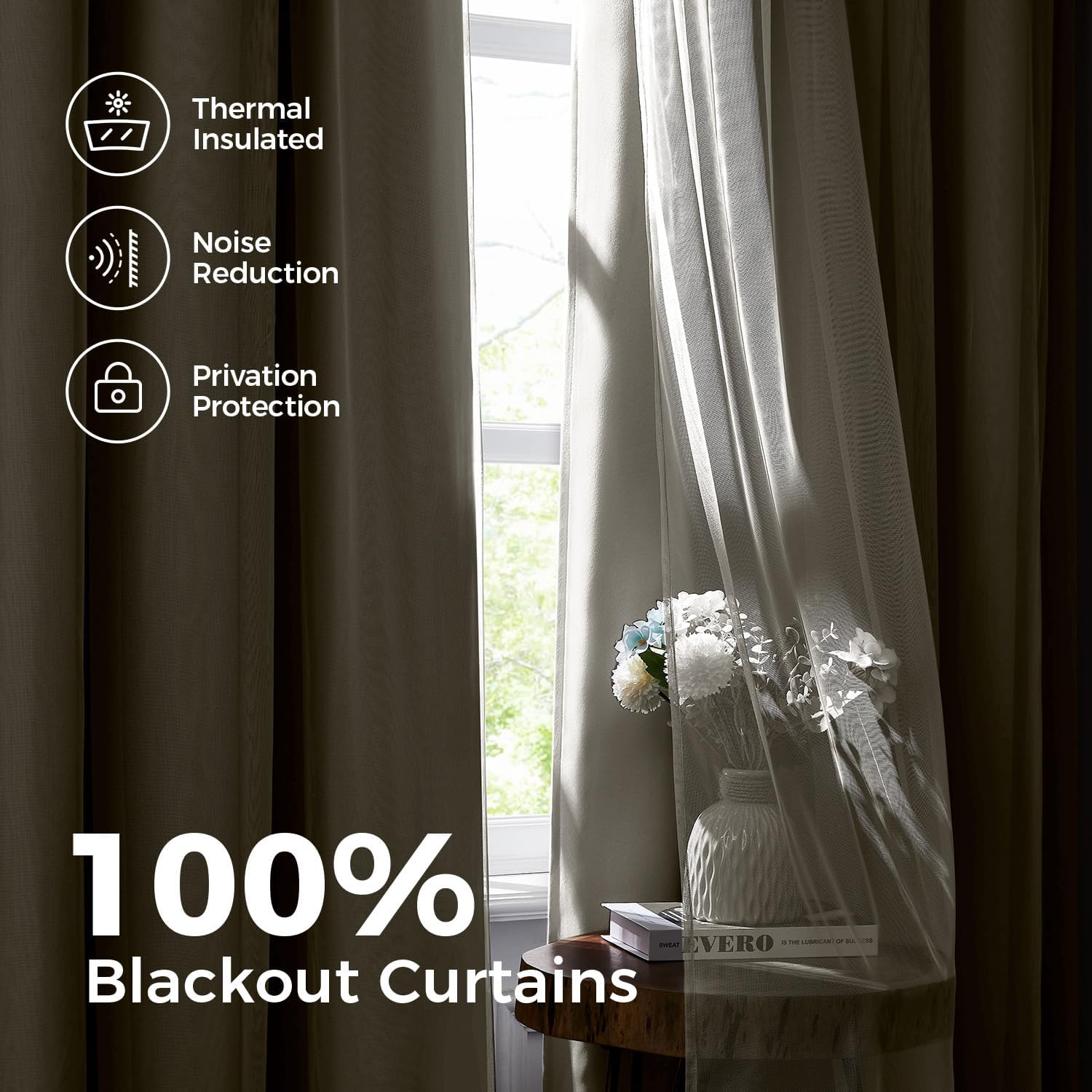 Detalle de Swandream Ivory 100% Blackout Curtains, Double Layer, 52" x 84", 2 Panels