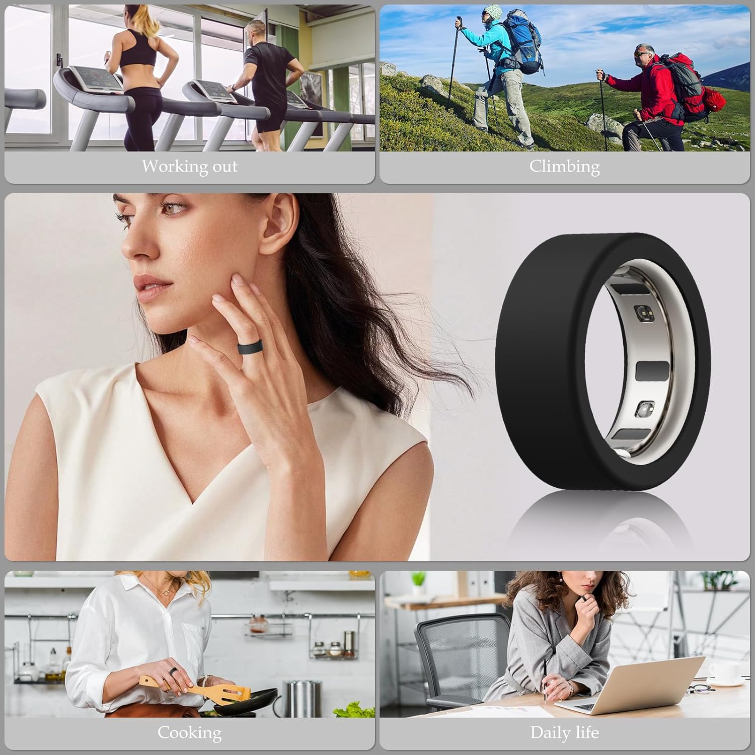 Detalle de Hexasider 15-piece Silicone Ring Cover for Oura Ring Gen 3 / Gen 4 / Ultrahuman Ring Air (S for sizes 4–7)