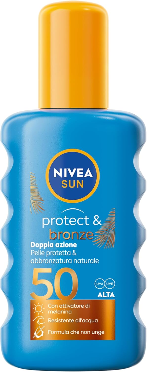 Detalle de NIVEA SUN Protect & Bronze Spray SPF 50 – 200 ml: protezione affidabile e abbronzatura naturale