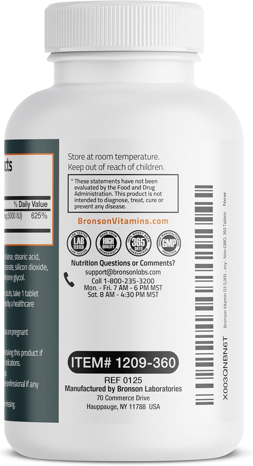 Thumbnail 6 de Bronson Vitamin D3 5,000 IU Tablets, 360 Count, Non-GMO, Gluten-Free