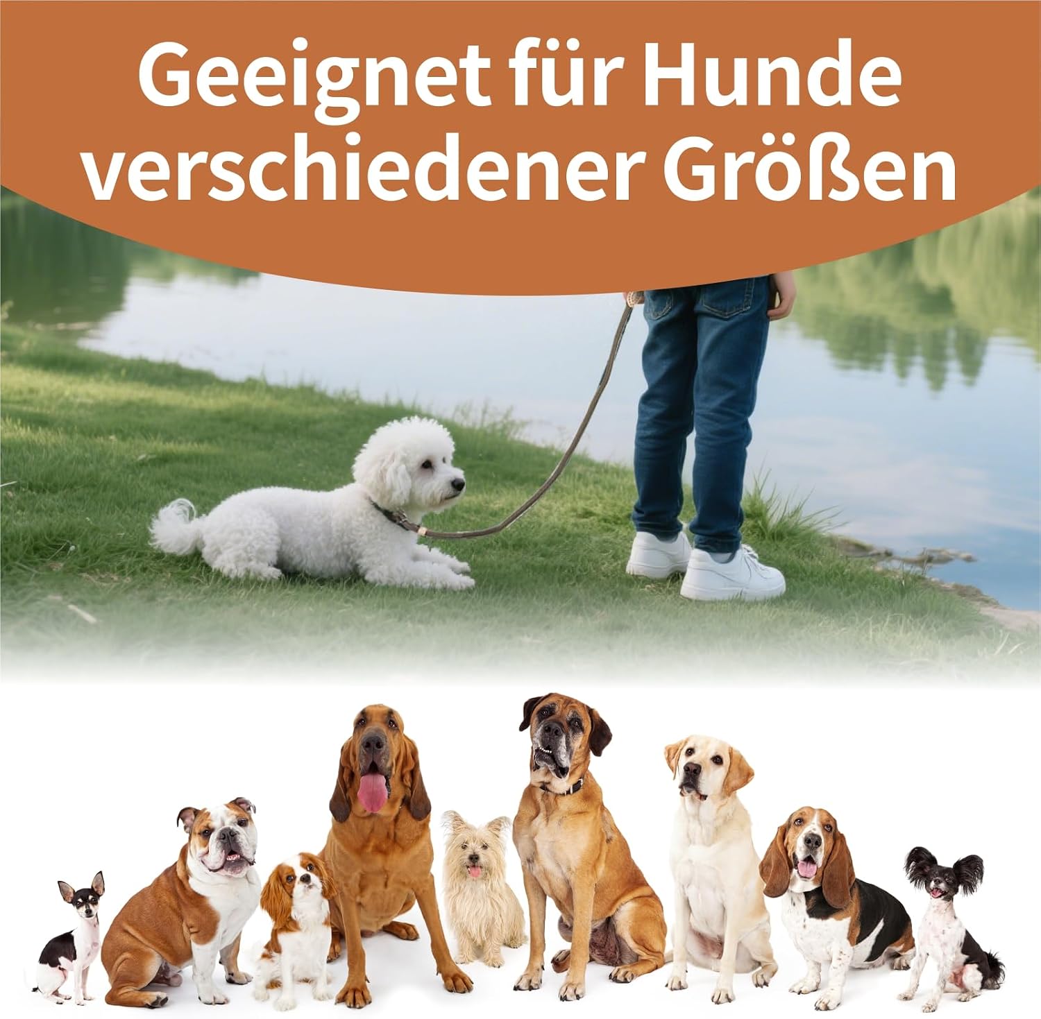 Detalle de Retrieverleine mit Zugstopp, 180 cm – integriertes Halsband, wetterfest, verstellbar