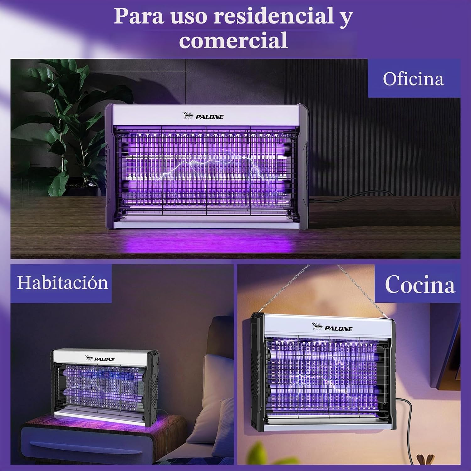 Detalle de PALONE Lámpara Antimosquitos 3200V USB — Mata Mosquitos Eléctrico 2 UV LED para Pared con Colgante