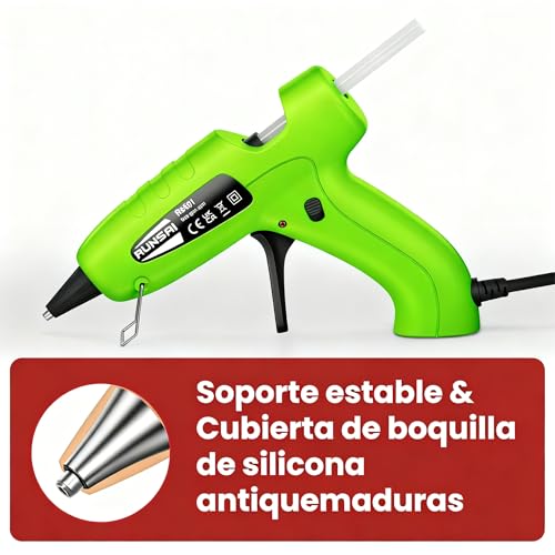 Detalle de RUNSAI Pistola de Silicona Caliente Antigoteo 30W con 30 Varillas de 7 mm — Precisión y Seguridad para Manualidades y Bricolaje