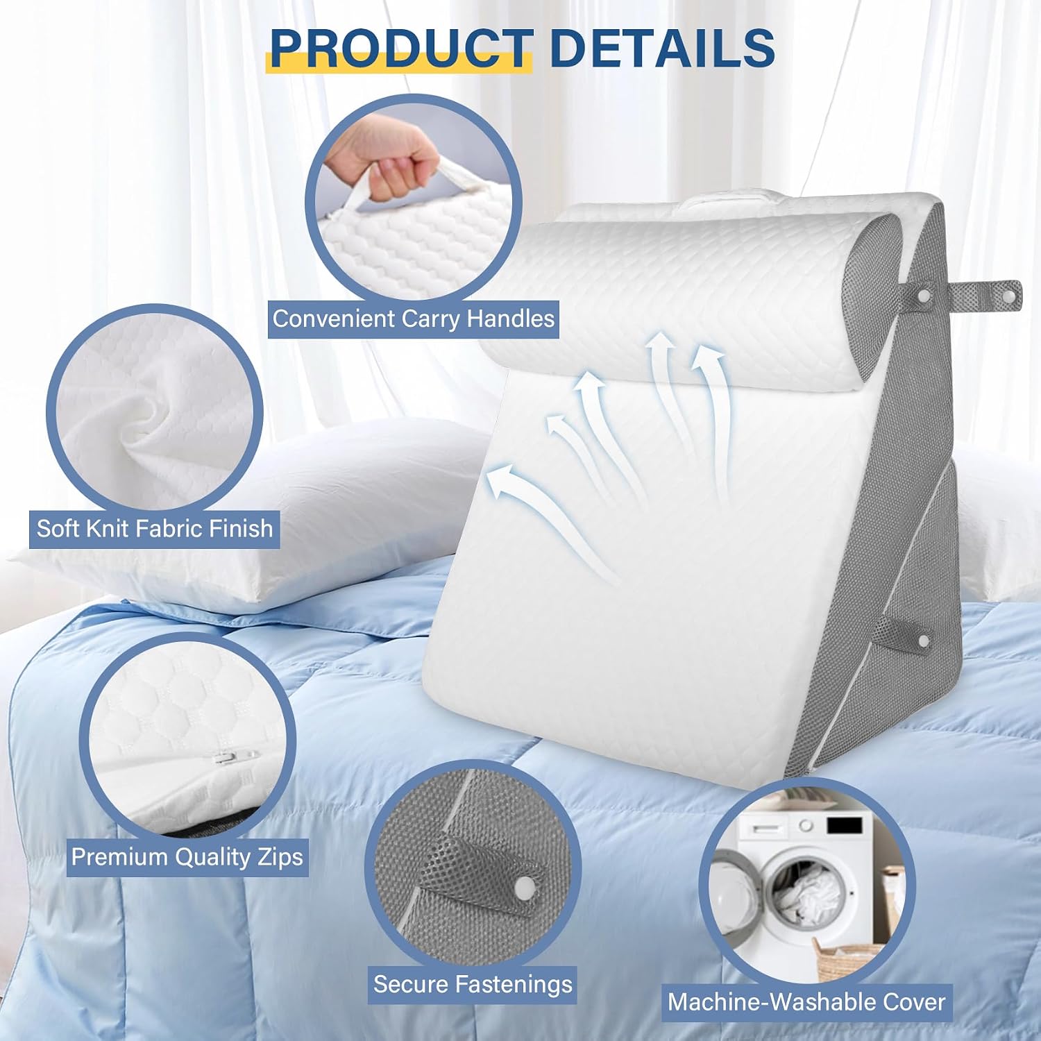 Detalle 2 de EzKamfort Bed Wedge Pillow for Sleep Health ⌁
