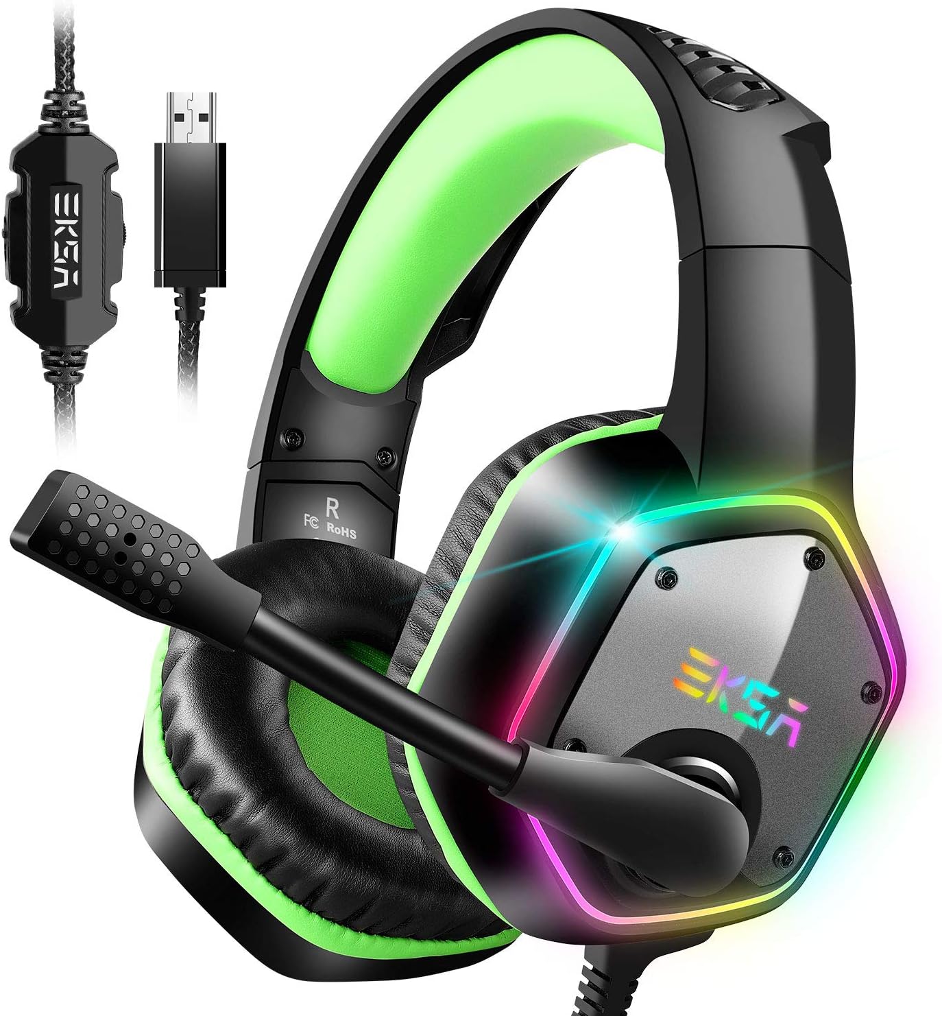 Thumbnail 3 de EKSA E1000 USB Gaming Headset with Mic Noise Cancelling, 7.1 Surround & RGB (Green)