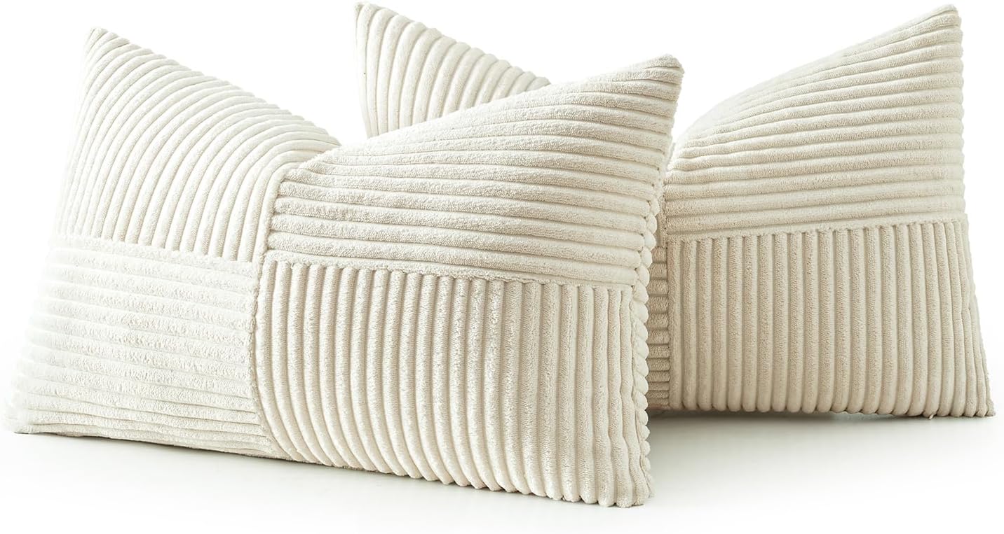 Thumbnail 6 de MIULEE 2er-Set Kissenbezüge 40x60 cm Beige aus Kord – Patchwork-Design für Sofa & Boho-Deko