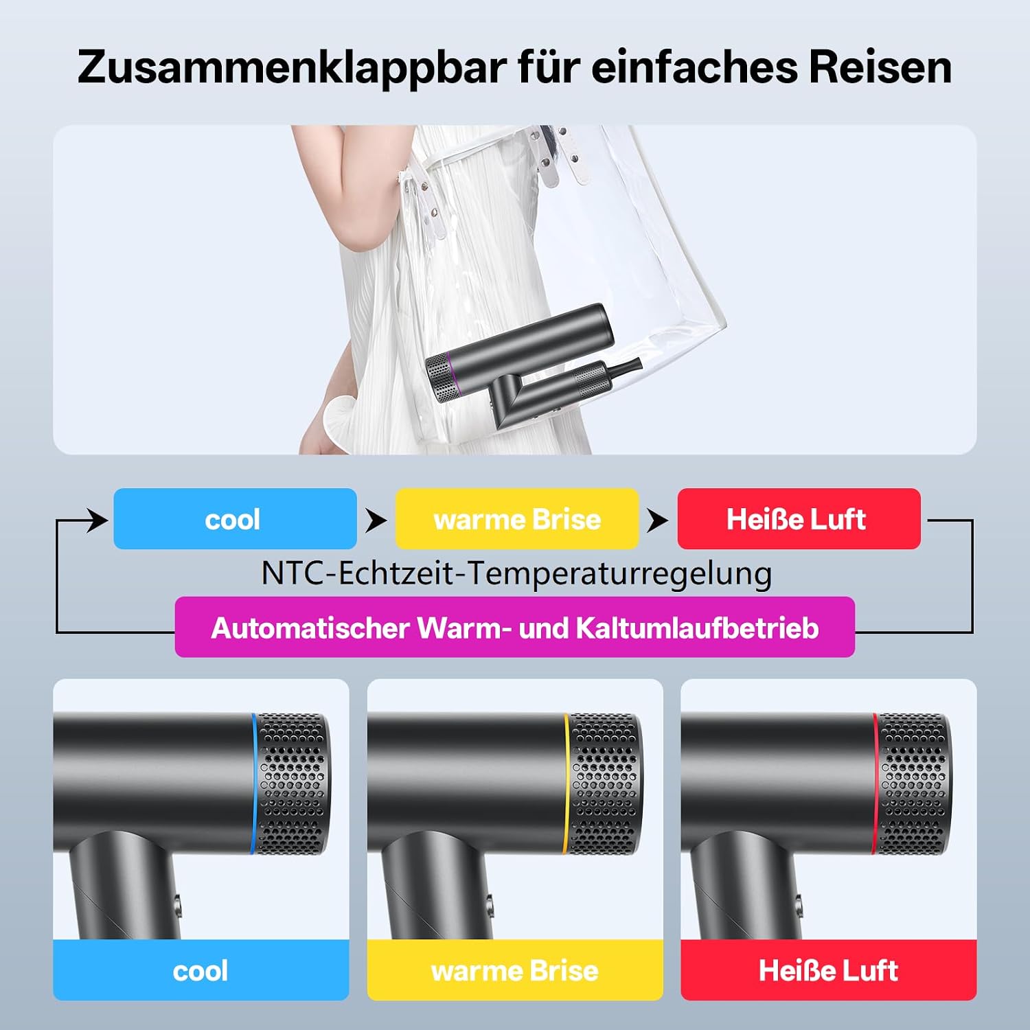 Thumbnail 3 de CONFU Fön Ionen 1700W faltbar für Reisen