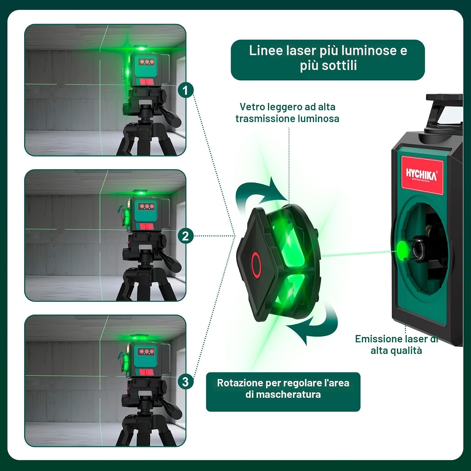 Detalle de HYCHIKA Livella Laser Autolivellante 3x360° con Treppiede – Kit completo IP54