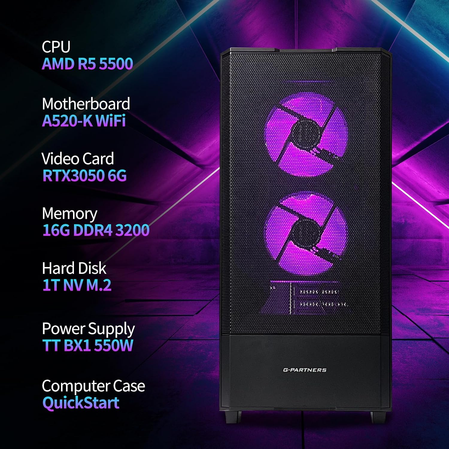 Thumbnail 1 de ZYNEEX Prebuilt Gaming Desktop PC with Ryzen 5 5500, RTX 3050, 16GB RAM and 1TB NVMe