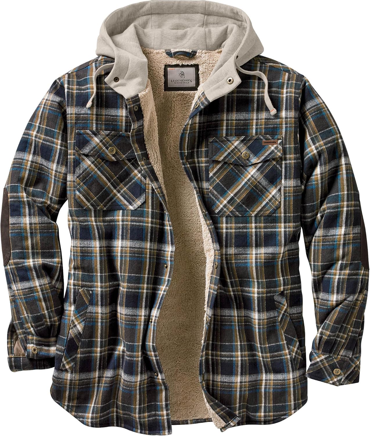 Detalle de Legendary Whitetails Men's Hooded Shirt Jacket: Plaid Flannel Berber-Lined Shacket