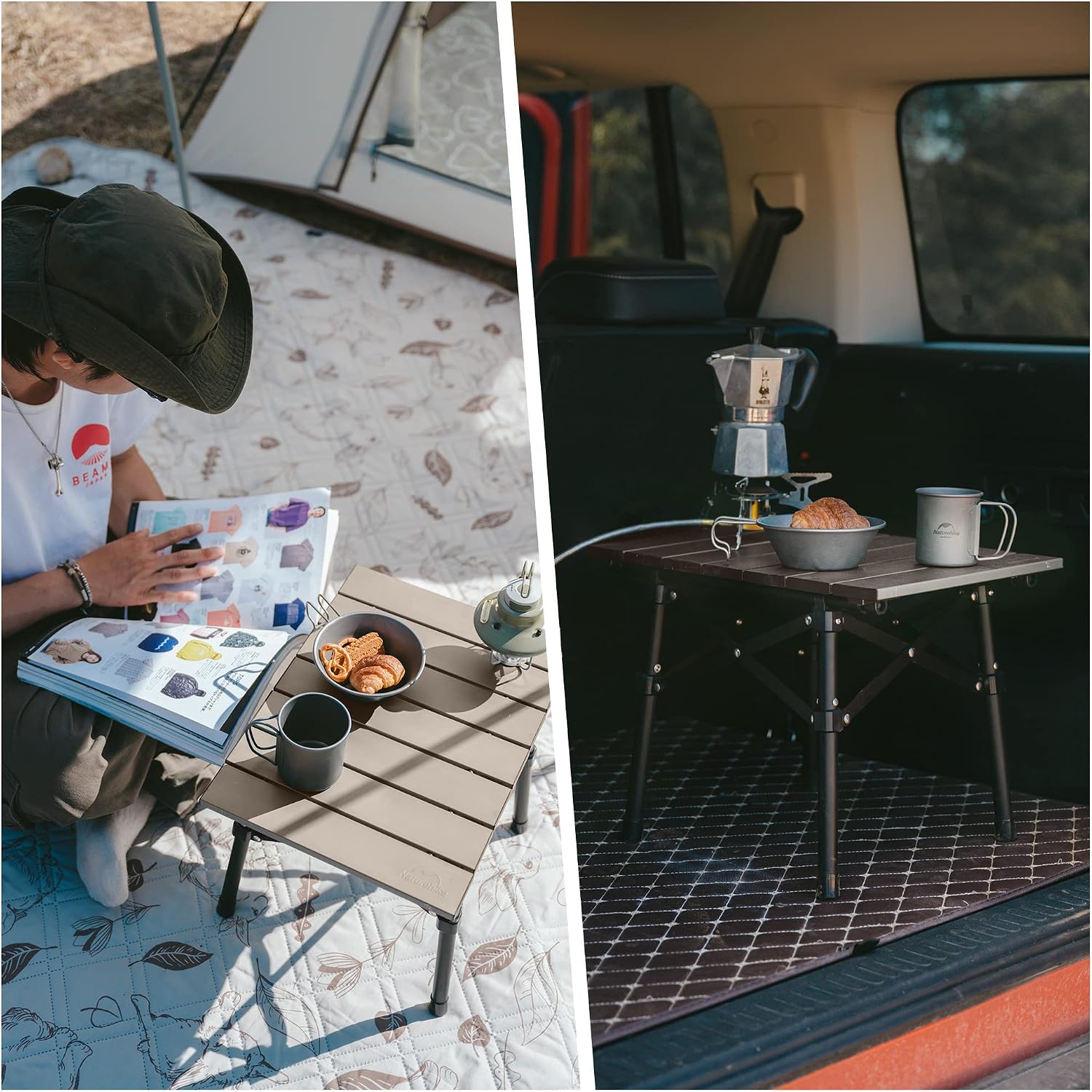 Detalle 2 de Naturehike opvouwbare campingtafel van aluminium, bruin en compact