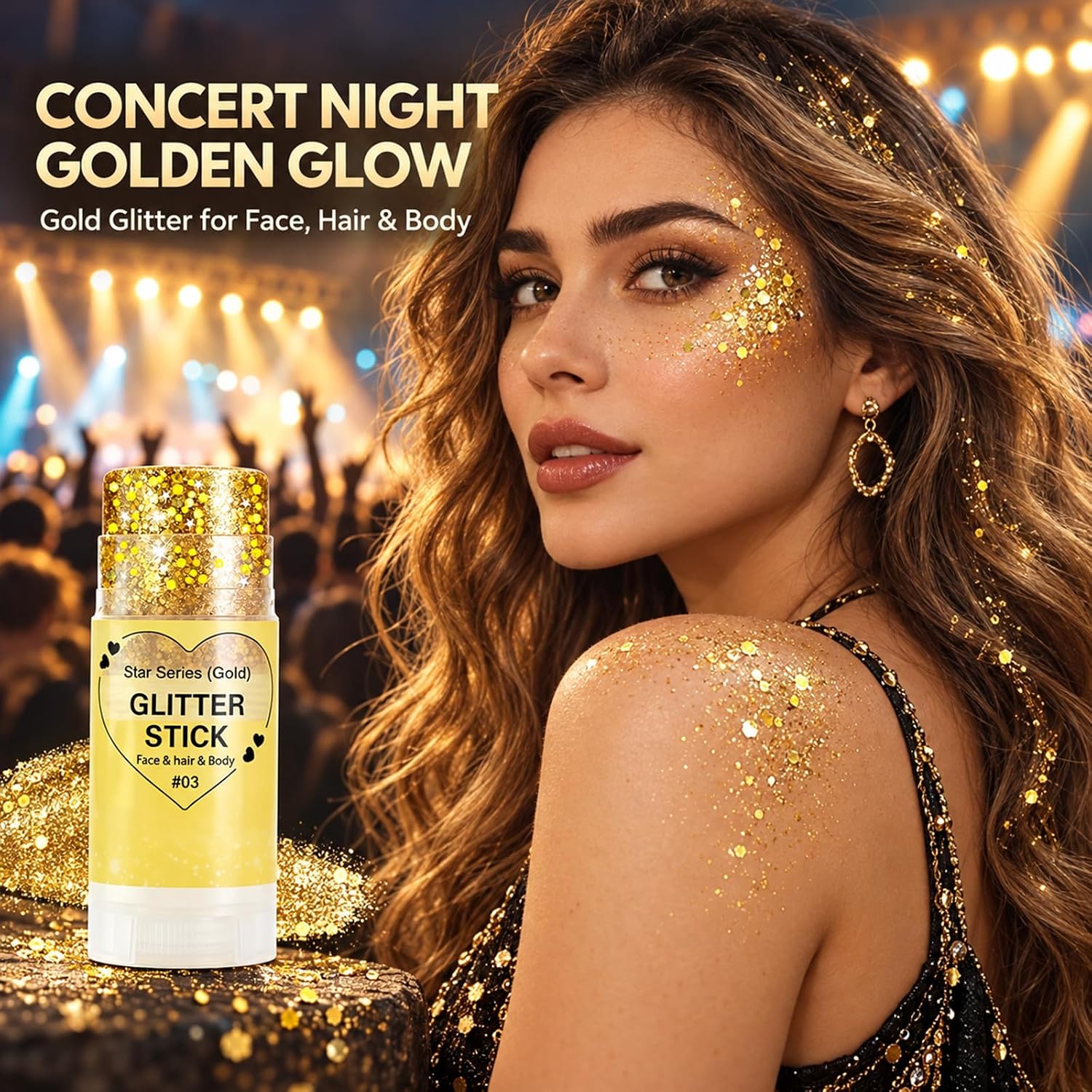 Detalle de Go Ho WLG-346-03-US Gold Glitter Stick for Hair, Face and Body