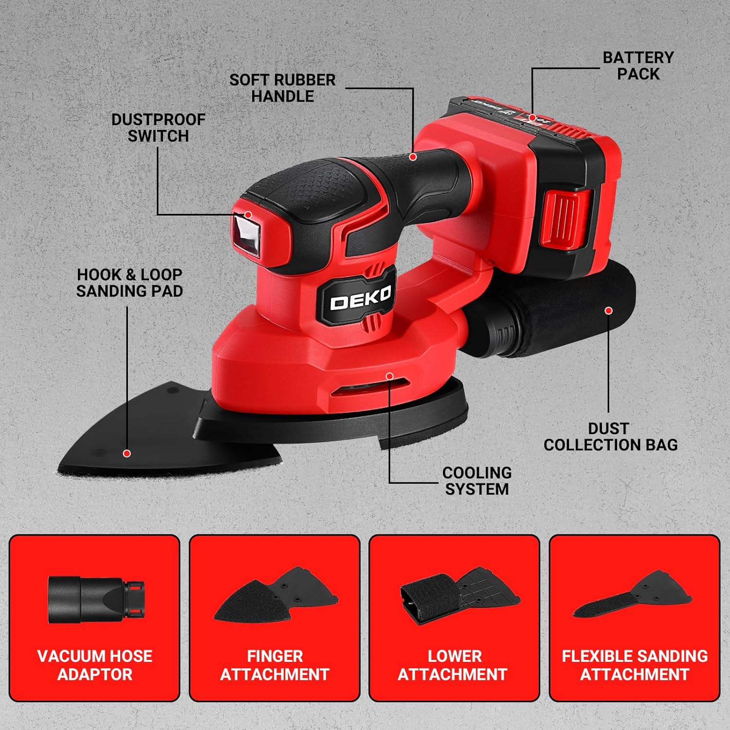 Thumbnail 1 de DEKOPRO 20V Cordless Mouse Sander for Wood with Dust Collector and 2.0Ah Battery
