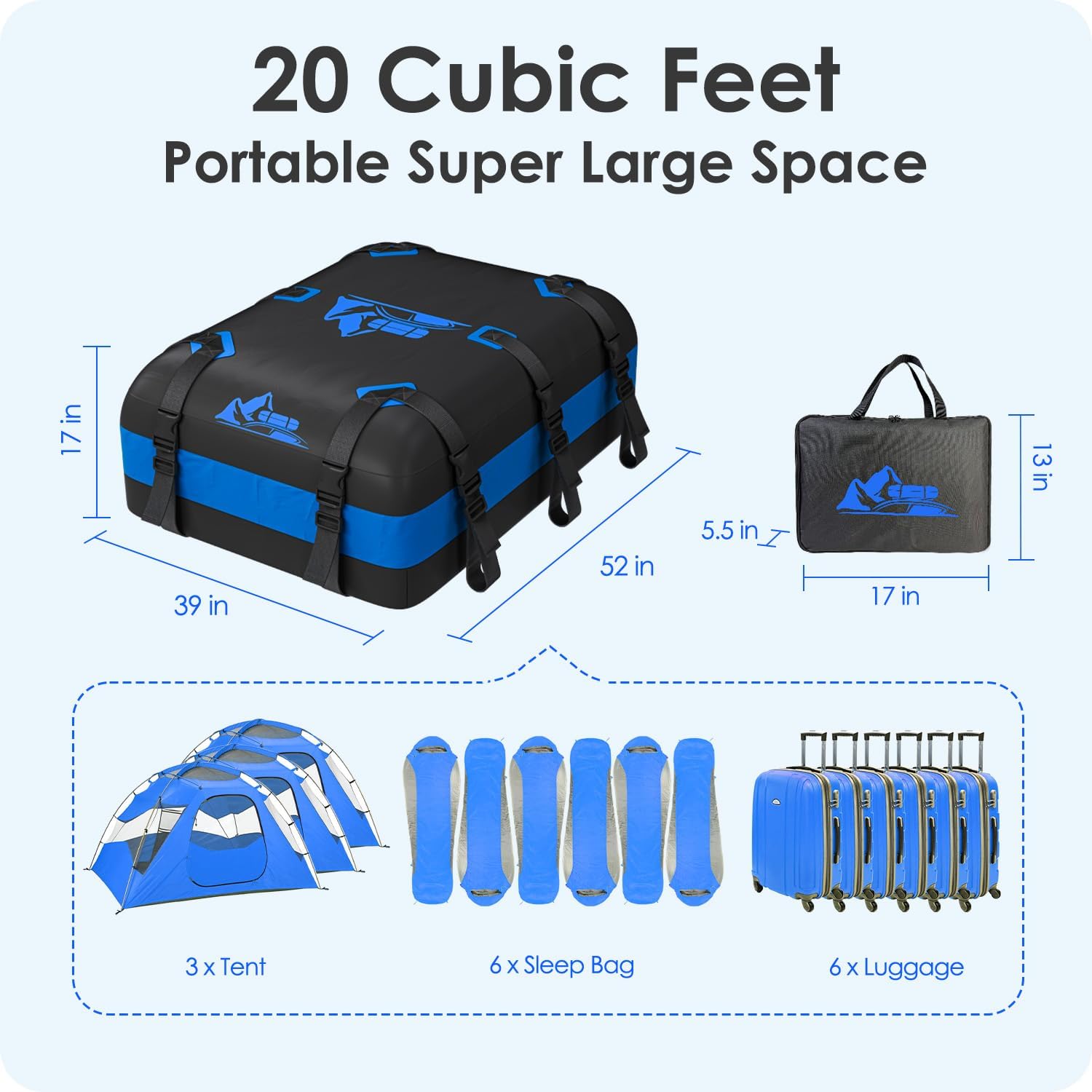 Detalle 2 de BATSUVCER Rooftop Cargo Carrier Bag, 20 Cubic Feet