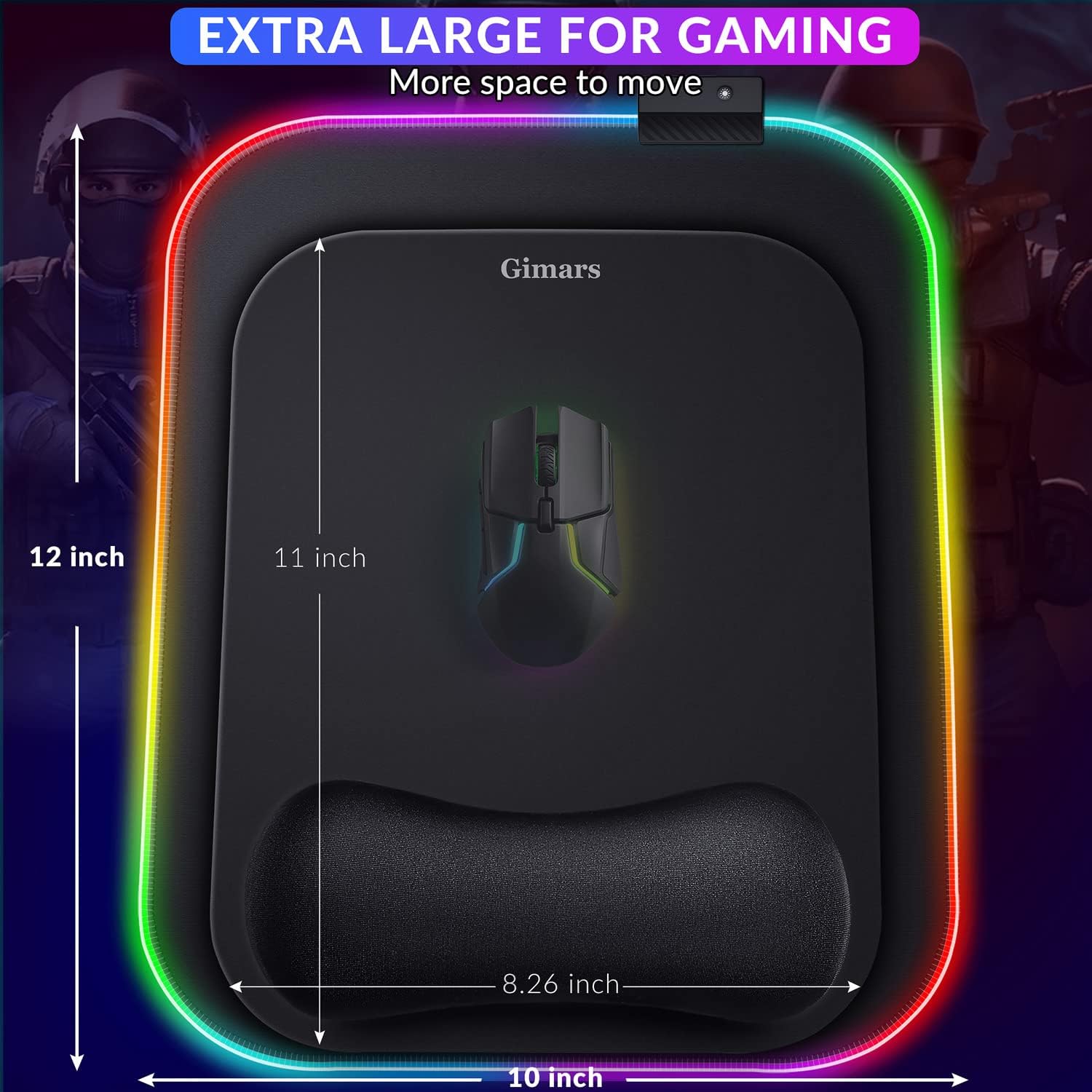 Detalle 2 de Gimars RGB Gaming Mouse Pad Wrist Support