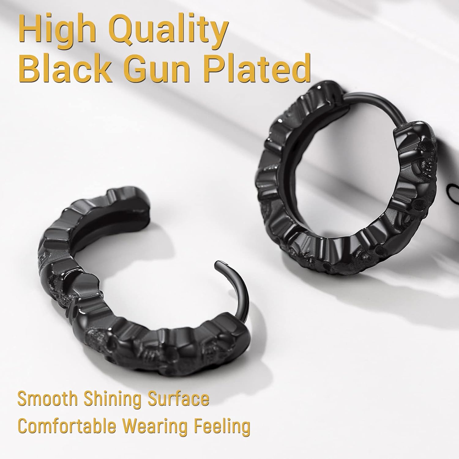 Thumbnail 2 de PROSTEEL Boucle d’oreille homme tête de mort en acier inoxydable 316L, créole pendante noir