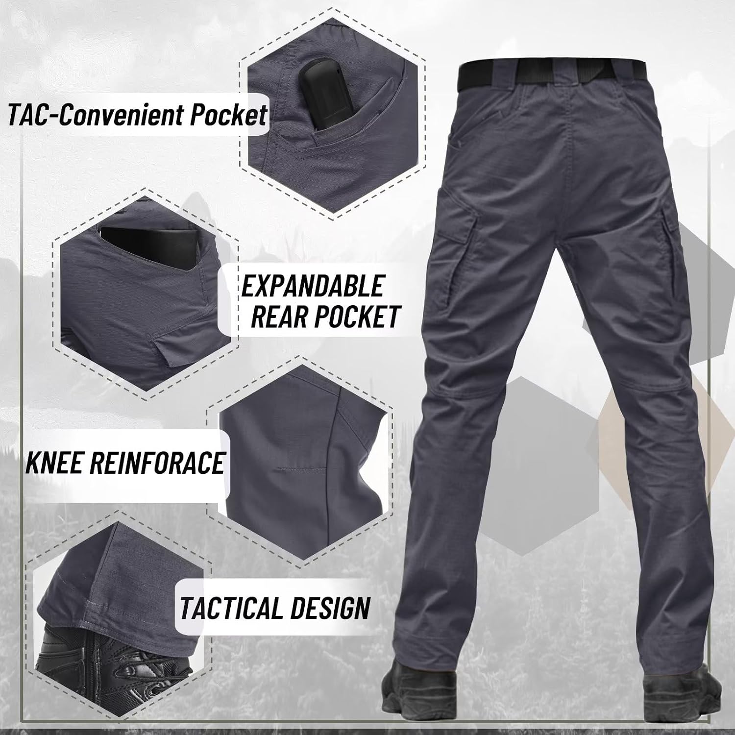 Detalle 2 de TACVASEN men’s military cotton outdoor hiking trousers with multi-pockets