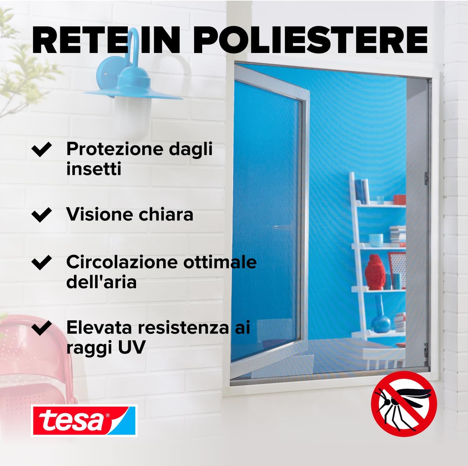 Detalle de tesa Insect Stop Hook & Loop Comfort zanzariera per finestre con nastro a strappo rimovibile 170 x 180 cm, bianco