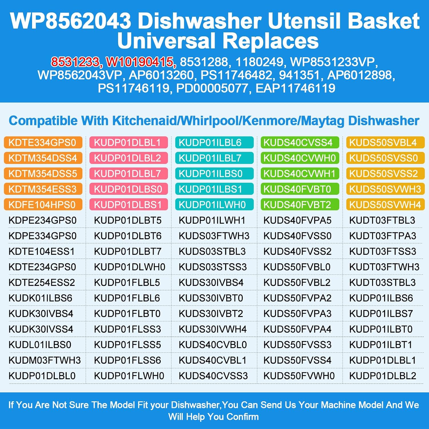 Detalle 2 de WP8562043 / 8531233 Dishwasher Silverware Basket, 7 Compartments, ABS