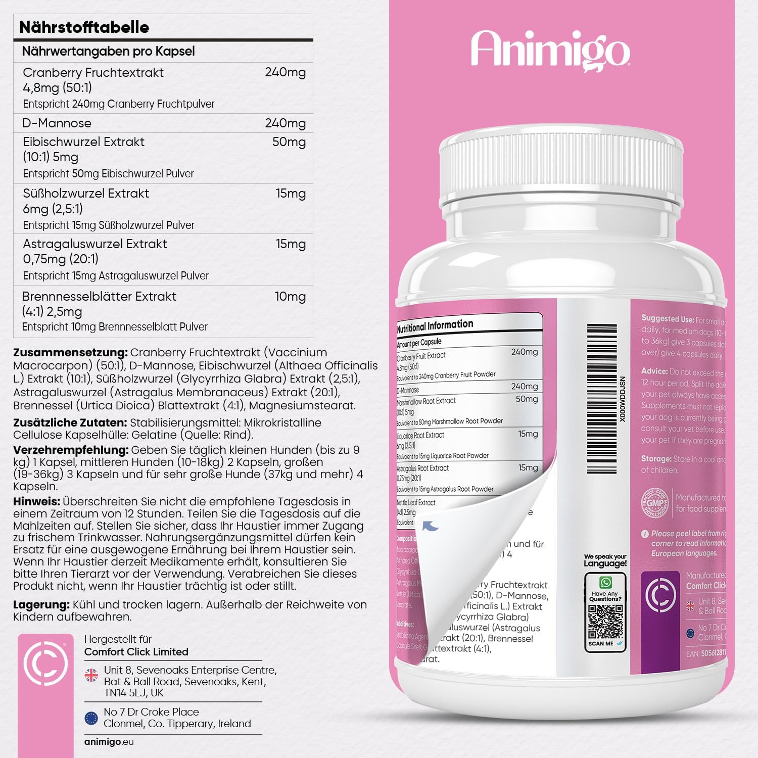 Thumbnail 2 de Animigo Harnwegshilfe für Hunde – 120 Kapseln mit Cranberry, D-Mannose und Kräuterextrakten