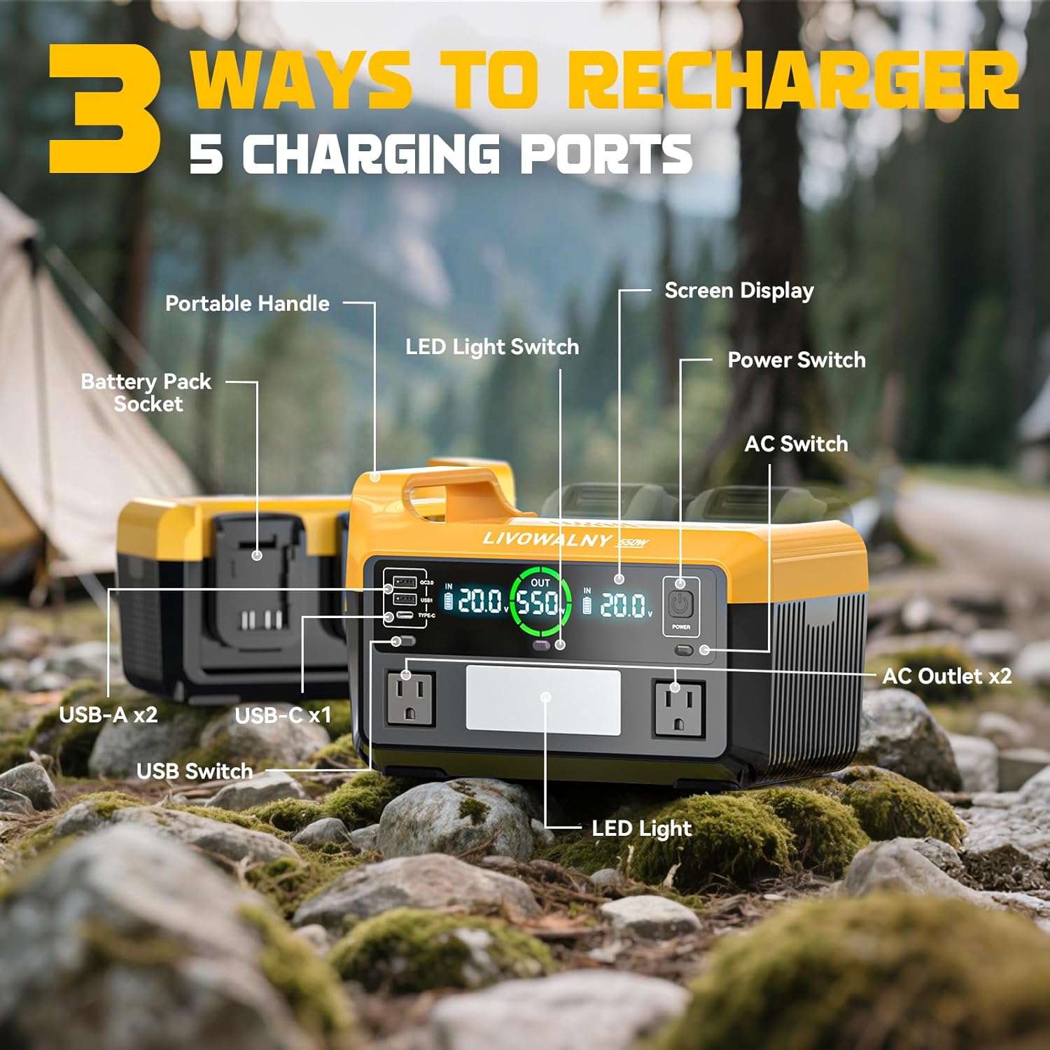 Detalle 2 de LIVOWALNY DC 20V 550W Portable Power Station
