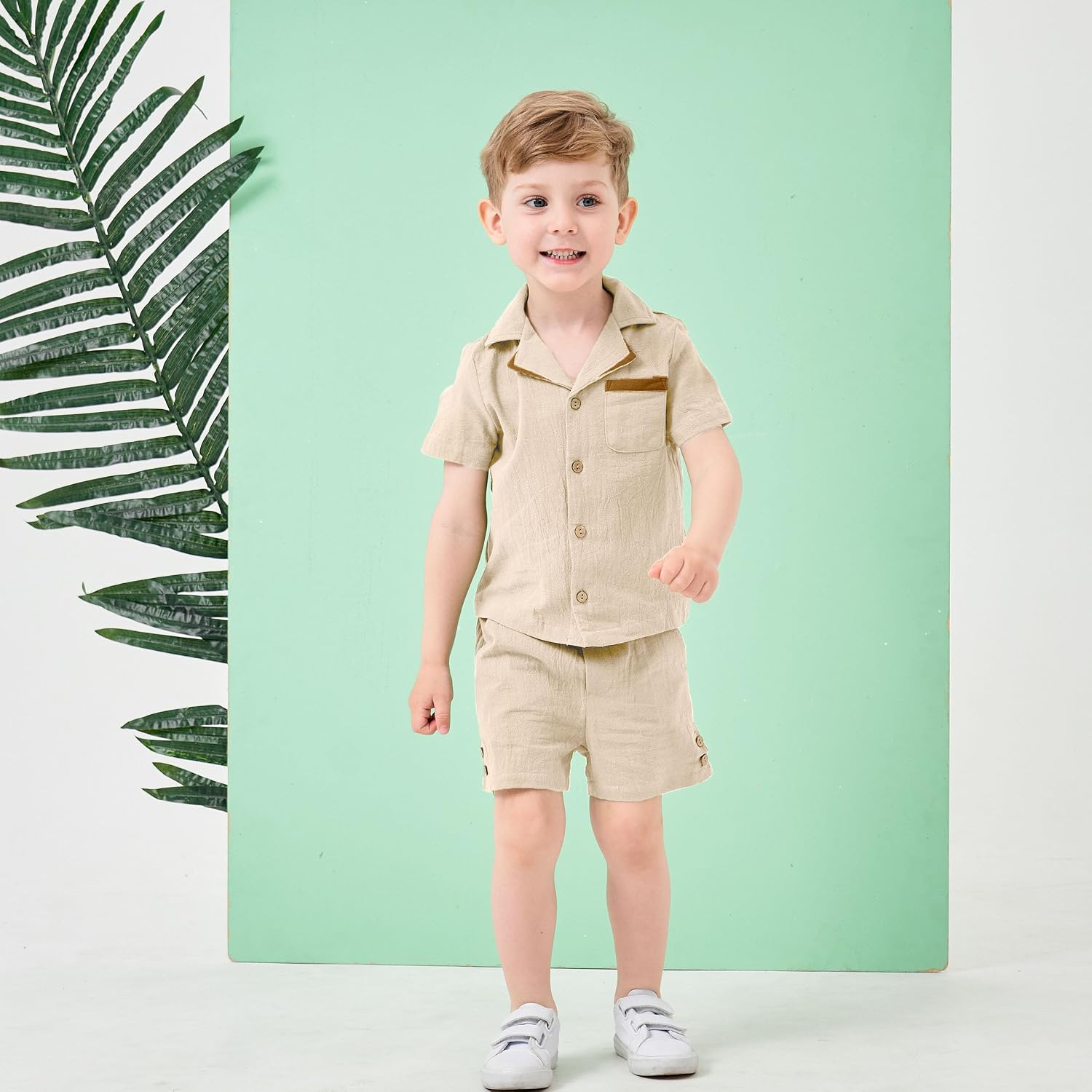 Detalle 2 de Volunboy Baby Boys Summer Clothing Set: Cotton Linen Short Sleeve Shirt + Shorts