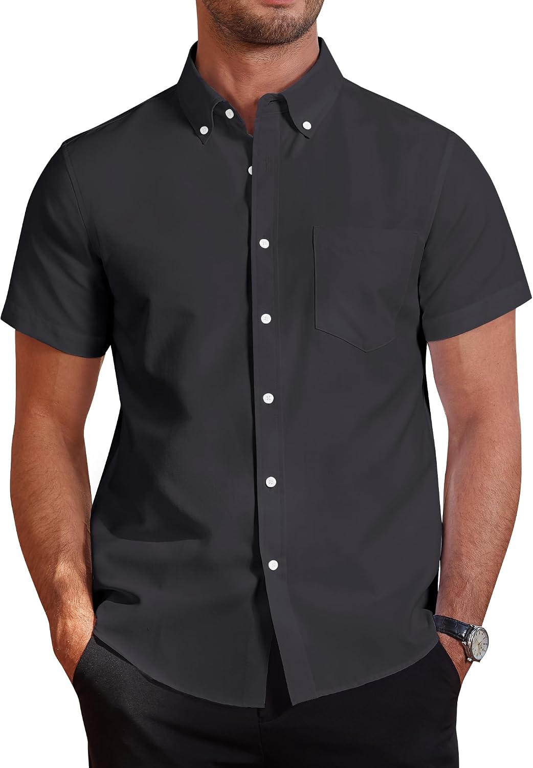 Thumbnail 6 de J.VER Men's Short Sleeve Oxford Shirt — Regular Fit, Breathable Cotton, Button-Down Collar